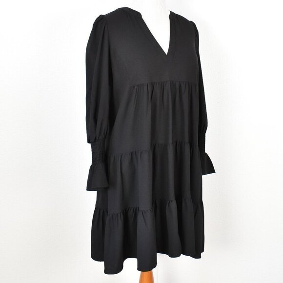 Pomander Place Kenzo Tiered Crepe Black Dress - L - Picture 9 of 11